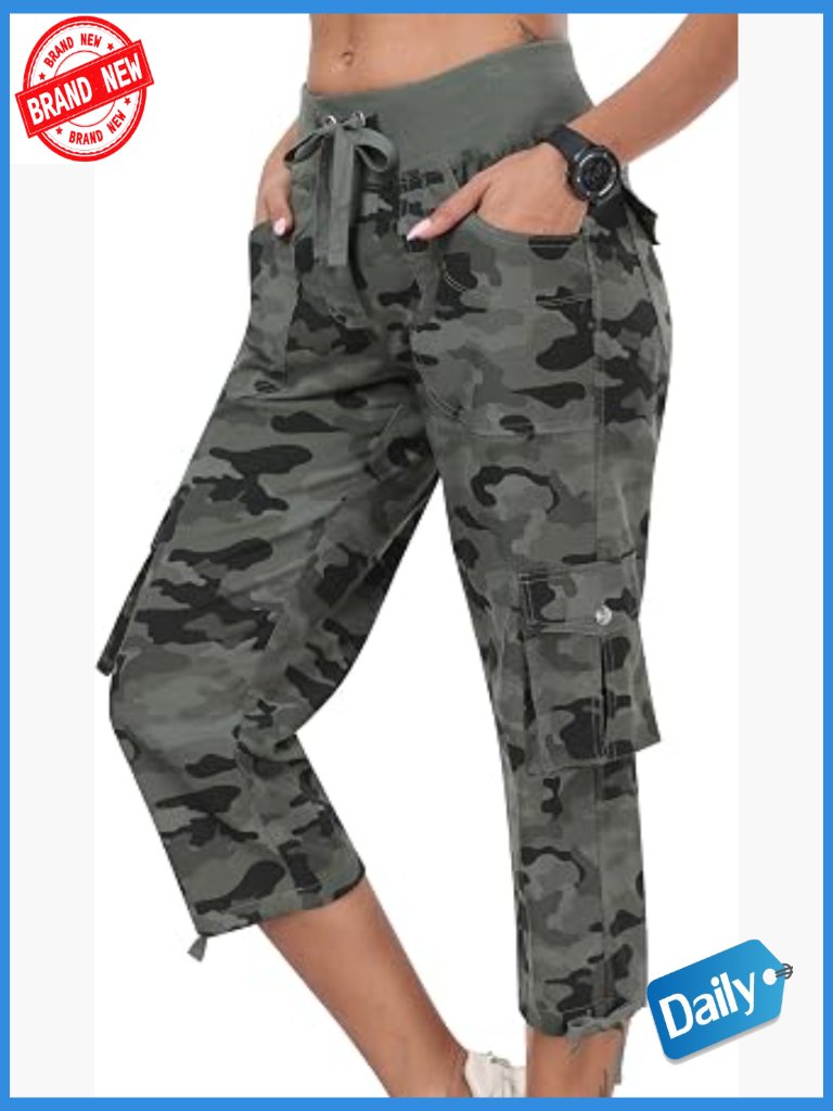 Capri Pants With Pockets Loose Fit Casual Cargo Lightweight Baggy Hiking